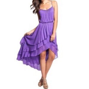 Guess Purple Ruffle Midi Dress High Low Maxi Cross Back Elastic Waist Size XS